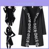 Gothic Women Moon Printed Cardigan Long Sleeve Hooded Coat Black Fashion Top For Casual Wear
