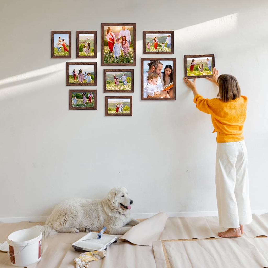 Giftgarden Picture Frames, Postcard/2L/6-Cut Photo Frames, Certificate Frames, Wall Mountable, with Stand, Set of 10, Brown