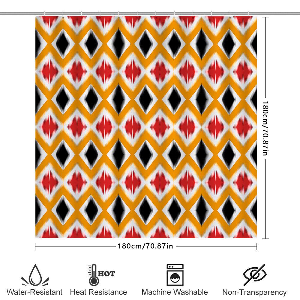 Modern Decorative Shower Curtain Vivid Printed Fabric With Diamond Pattern In Red, Black, White Yellow For Bathroom Decoration (