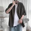 2026 Summer New Casual Men's Shirt Cotton Solid Color Three Quarter Shirts For Men