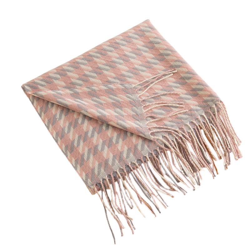 Ji Plaid Striped Scarf Women'S High-End Sense Tassel Simple Warmth