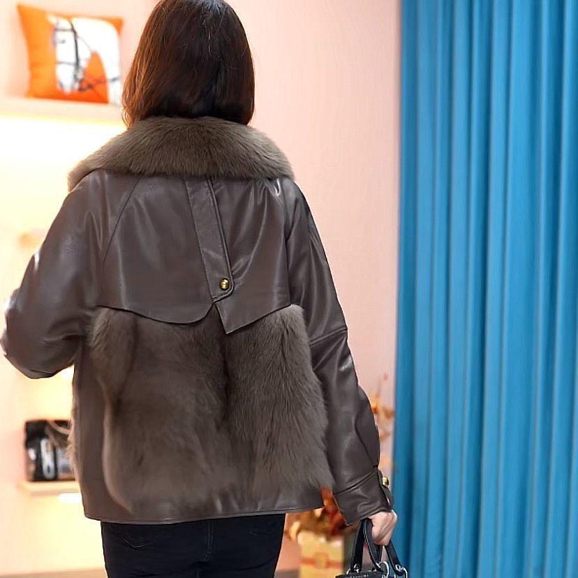 Women's Autumn/Winter Faux Fur Leather Jacket Patchwork Parka with Mink Fur Trim - High-End Style