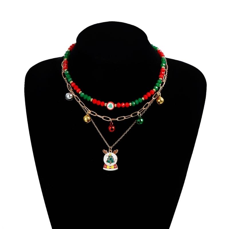 Festive Holiday Necklace Featuring Christmas Tree Charm And Jingle Bells Design Trendy Color Clavicle Chain Jewelry