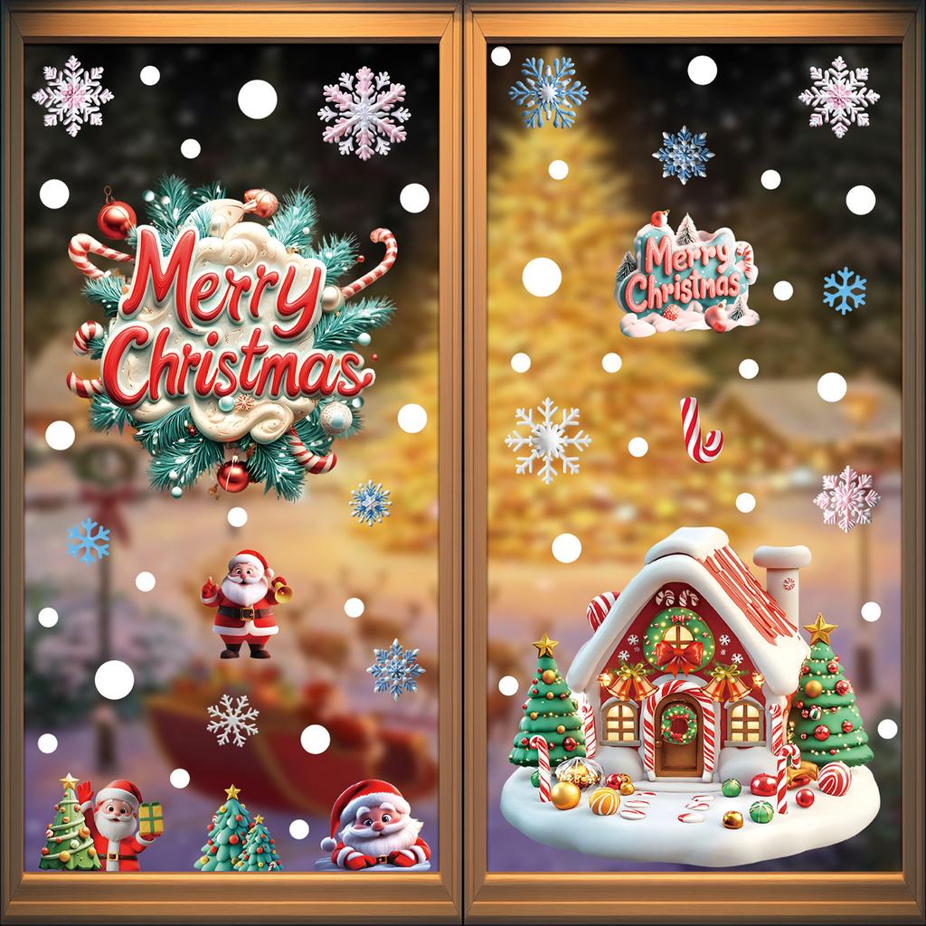 Christmas Window Stickers Set, Static Cling Glass Décor for Home