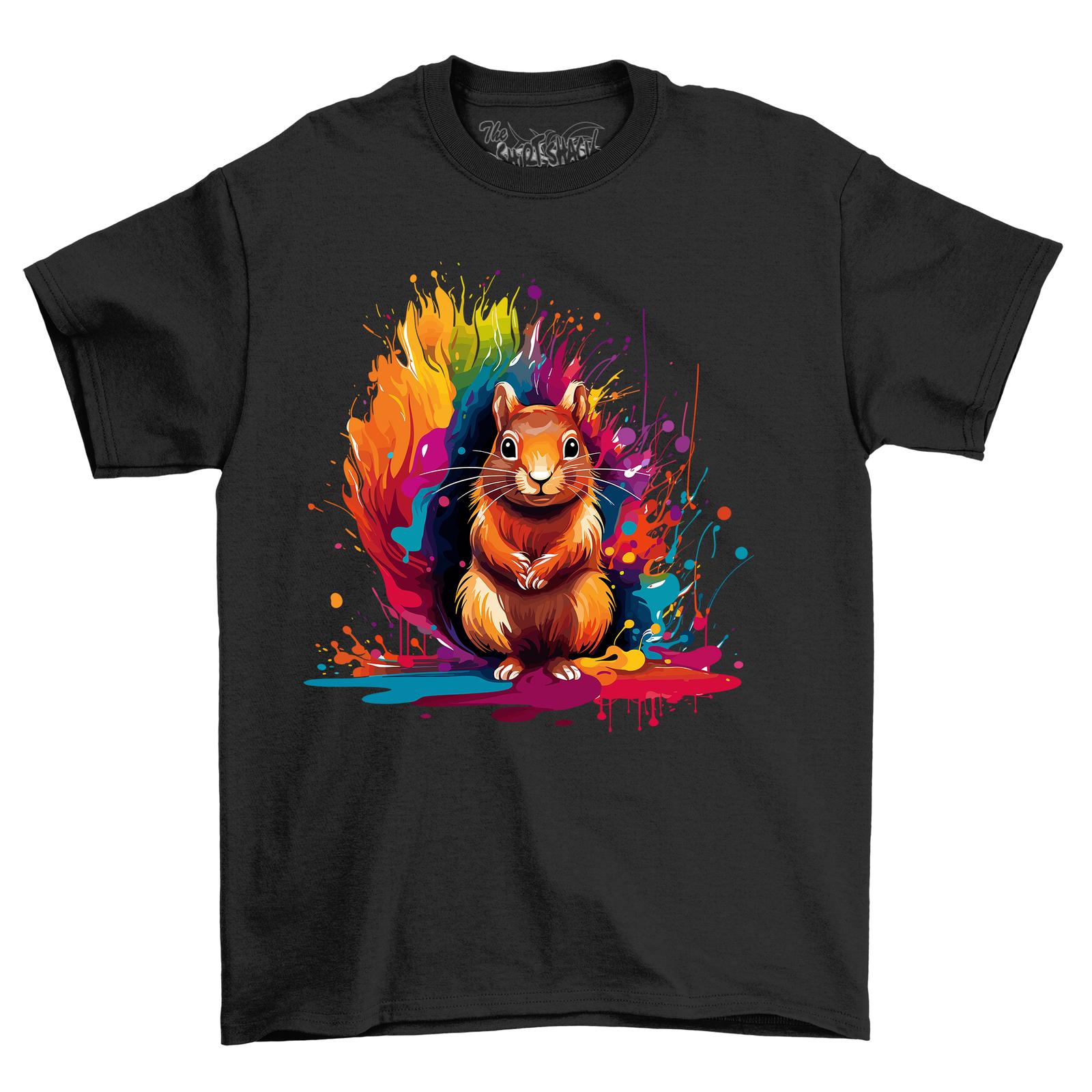 Squirrel Paint Drip Design T-Shirt Mens Womens Tees Top - Colorfully Hilarious! Funny T-Shirt Mens Womens Tees Top, Unisex L
