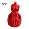 Decorative Dress Shaped Pen Stand 3D Printed Wedding Holder, Stationery Organizer with Dual Storage Artistic Table Decoration Slots for Pens