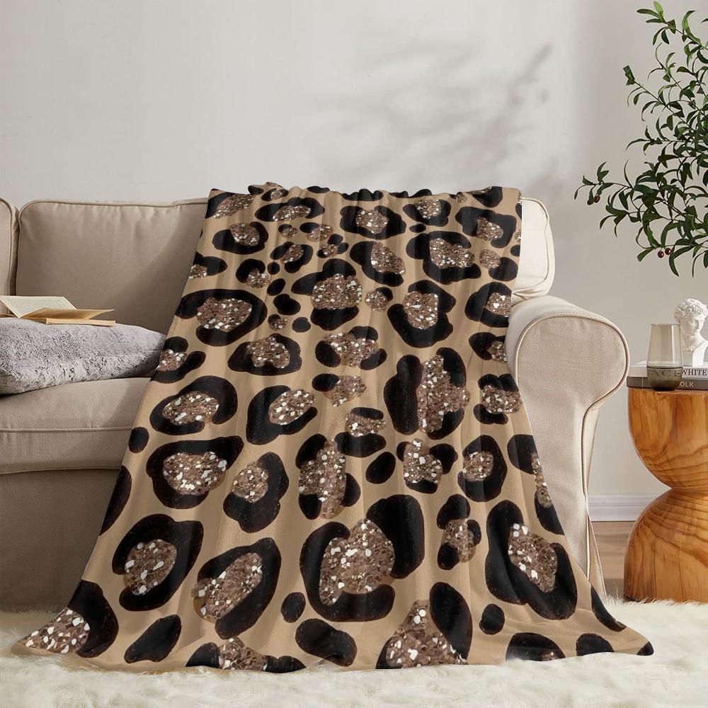 Leopard Print Patchwork Throw Soft Flannel Throw Summer Blanket Lightweight Cozy Nap Blanket for Sofa Bed Travel