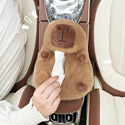 Car Tissue Boxes Capybara Plush Accessories Car Backseat Hanging Tissue Bag Box Plush Holder Cover Auto Toys Interior Decoration