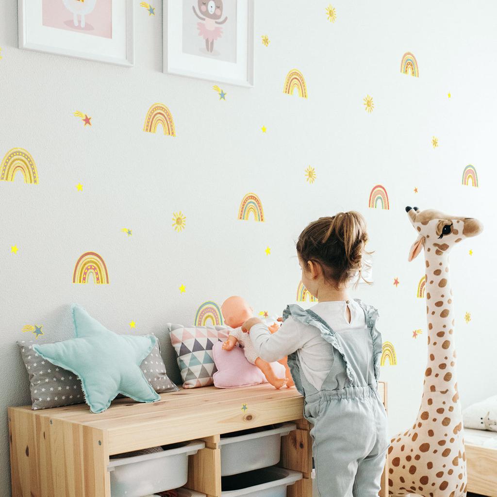 Tj022 Hand-Painted Stars Rainbow Sun Bronzing Wall Sticker Decoration Children'S Room Bedroom Background Self-Adhesive Wall Sticker