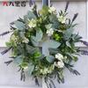 Small Artificial Wreath With Bunny Tail Leaves Eucalyptus Door Decor Purple Plastic Floral Garland