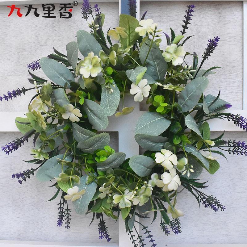 Small Artificial Wreath With Bunny Tail Leaves Eucalyptus Door Decor Purple Plastic Floral Garland