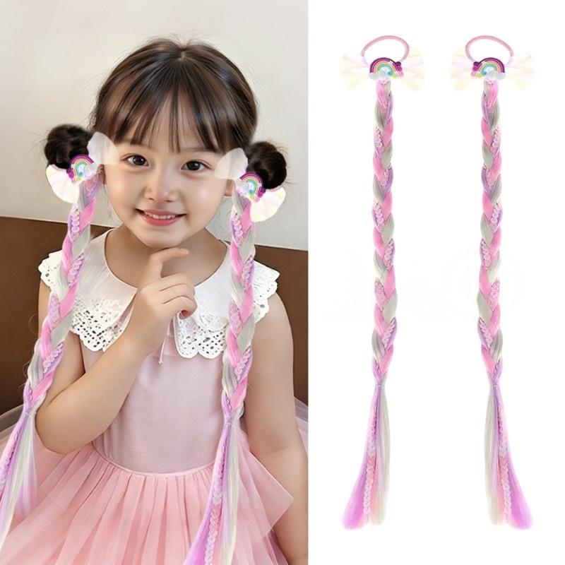 1/2pcs Cute Curly Hair Bowtie Wig Girls Hairpins Ombre Color Headwear Hair Clips for Princess Dress Up Birthday Gift Party Favor