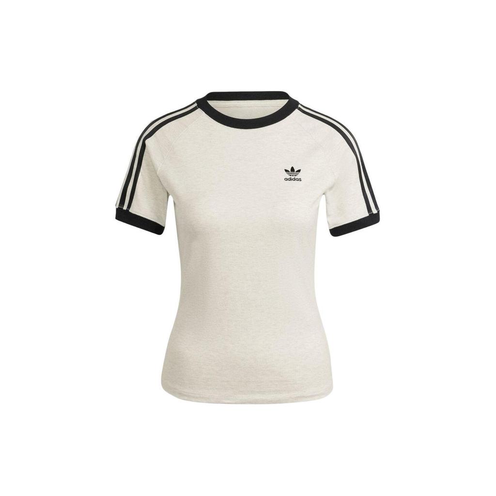Adidas Originals Alphabet Print Crew Neck Short Sleeve T-Shirt With Shoulder Stripes Women Tops White IR8104