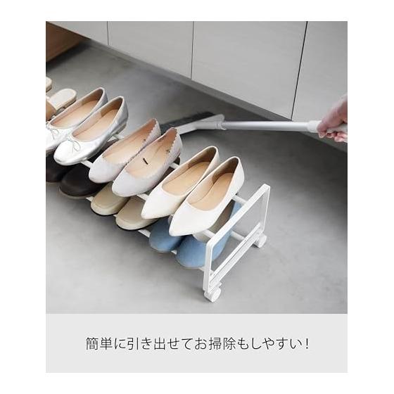 Yamazaki Jitsugyo 1624 Pull-Out Shoe Rack with Casters, 2 Tiers, White W83.5 x D27.5 x H20.7cm (Including Casters) Tower Shoe Rack Bottom Storage