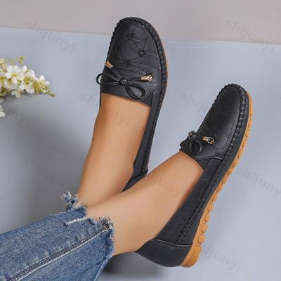Mocasines de Mujer Clásicos Punta Redonda Cómodos Suaves Transpirables Zapatos Planos Bajos Moda Lazo Slip-on Planos Casuales Zapatos Mujer
