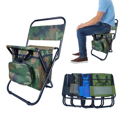 Portable Outdoor Folding Chair with Backrest, Insulated Ice Bag, and Storage for Travel and Fishing.