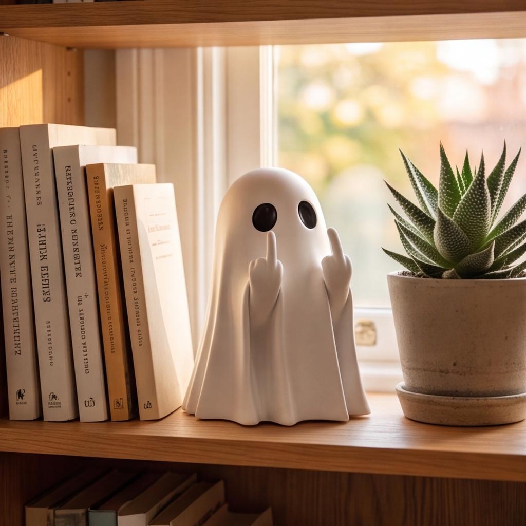Halloween Ghost Figurine - Cute Resin Ghost Statue with Red Heart for Tabletop Home Decor Holiday Party Props New Year Gifts