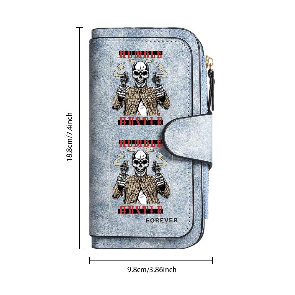 Gothic Skull Print Long Wallet Fashion Multi Slot PU Leather Purse For Daily Use