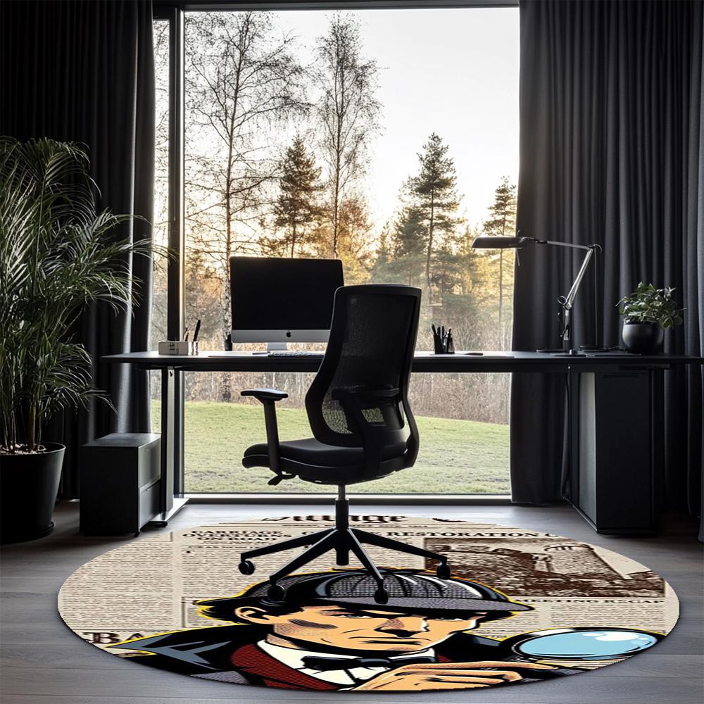 Sherlock Holmes Printed Round Rug Carpet Chair Rug Area Rug Entryway Doormats,for Office Chair Living Room Bedroom Kitchen Room.