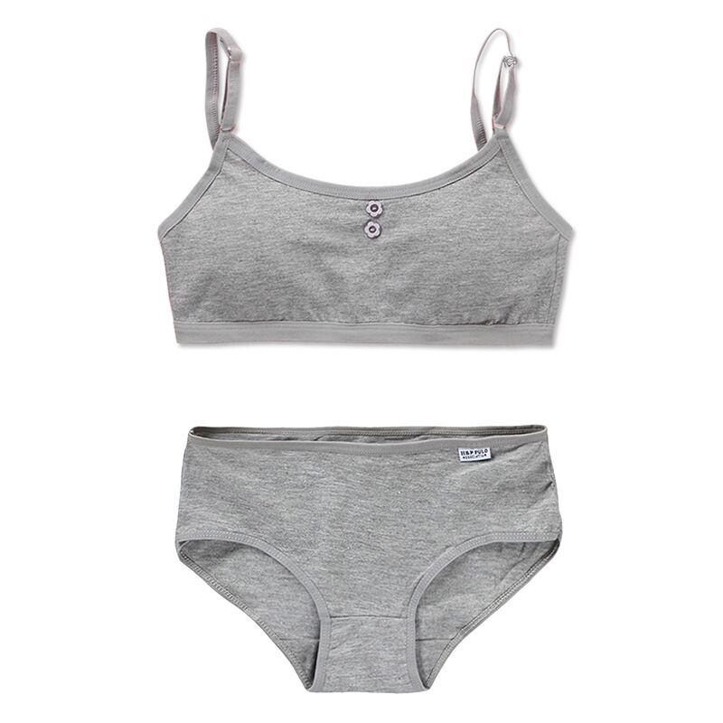 

Комплекти бюстгальтера та трусиків для дівчаток Тренувальний бюстгальтер + трусики для дівчаток-підлітків з бавовняної підкладки one size сірий