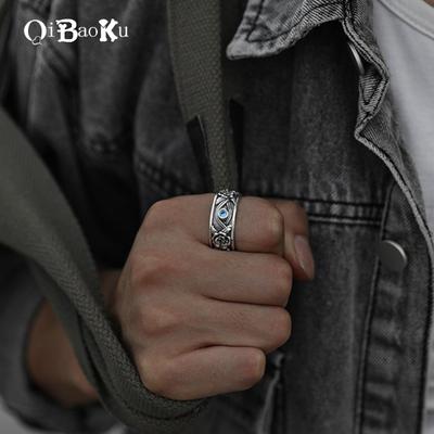 Vintage Ring for Men Silver Punk Blue Horus Eye Rose Gothic Adjustable Ring Neutral  Accessories Couple Gift