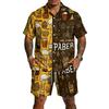 Conjunto Casual de Top Ligero Transpirable Estampado para Hombre y Shorts con Cordón