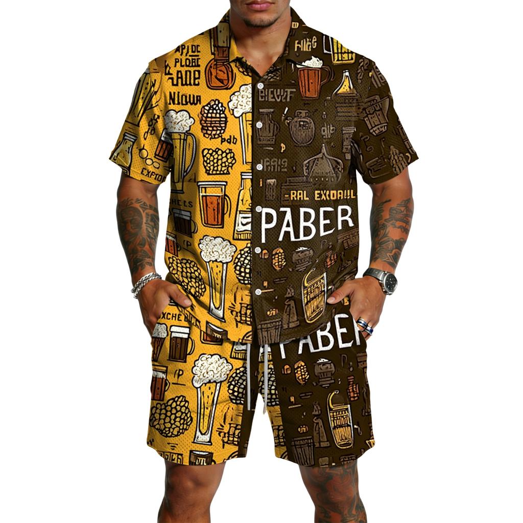 Conjunto Casual de Top Ligero Transpirable Estampado para Hombre y Shorts con Cordón