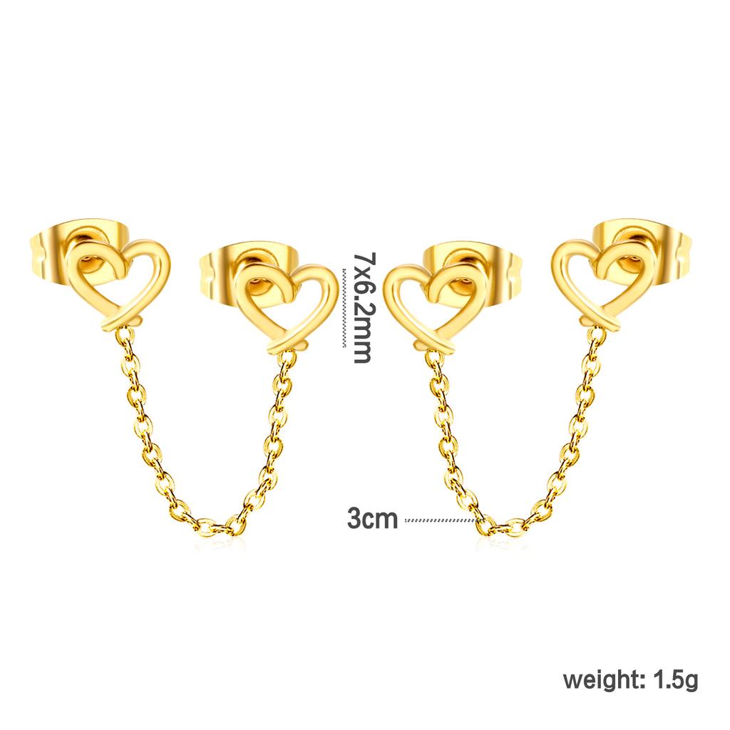 Personalized Long Heart Drip Oil Screw Ear Bone Studs Double Ear Piercing Earrings for Women