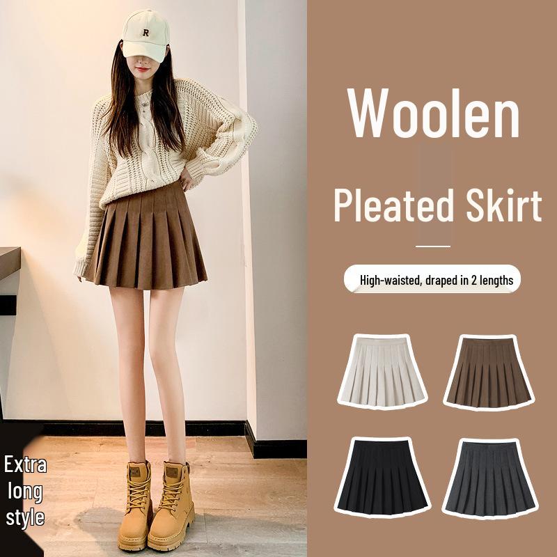 High Waist A-Line Woolen Pleated Skirt, Maillard Brown, Autumn/Winter '26