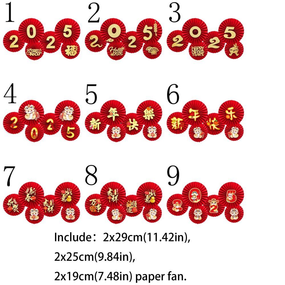 Happiness 2025 Spring Festival Paper Fan Flower Snake Year Chinese New Year Paper Fan  Household