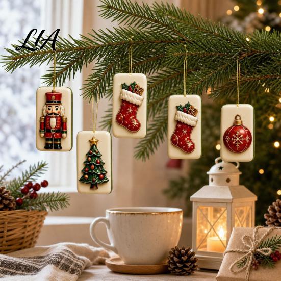 24 Day Countdown Calendar Chinese Mahjong Tile Advent Calendar, 24-Day Christmas Set with 2D Atmosphere Decor Acrylic Ornaments, Tree Hanging