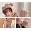 3 In 1 Girl Scarf Bear Hat Furry Caps Scarf with Gloves Set Winter Warm Headgear for Casual Outdoor Wear