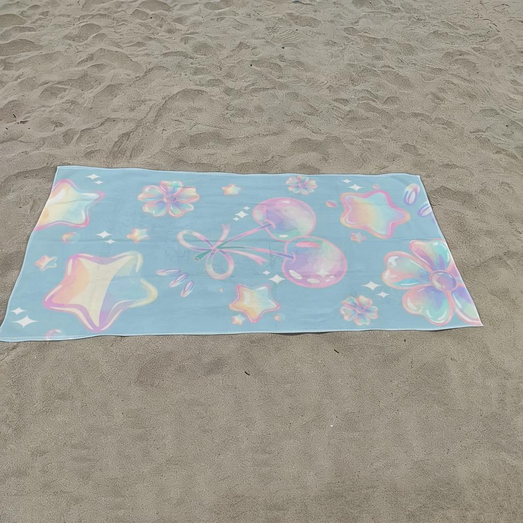 Cute Y2K Bubble Cherry 2D Flat Printed Microfiber Beach Towel 1Pc Sandproof Waterproof Summer Pool Vacation Bath Blanket