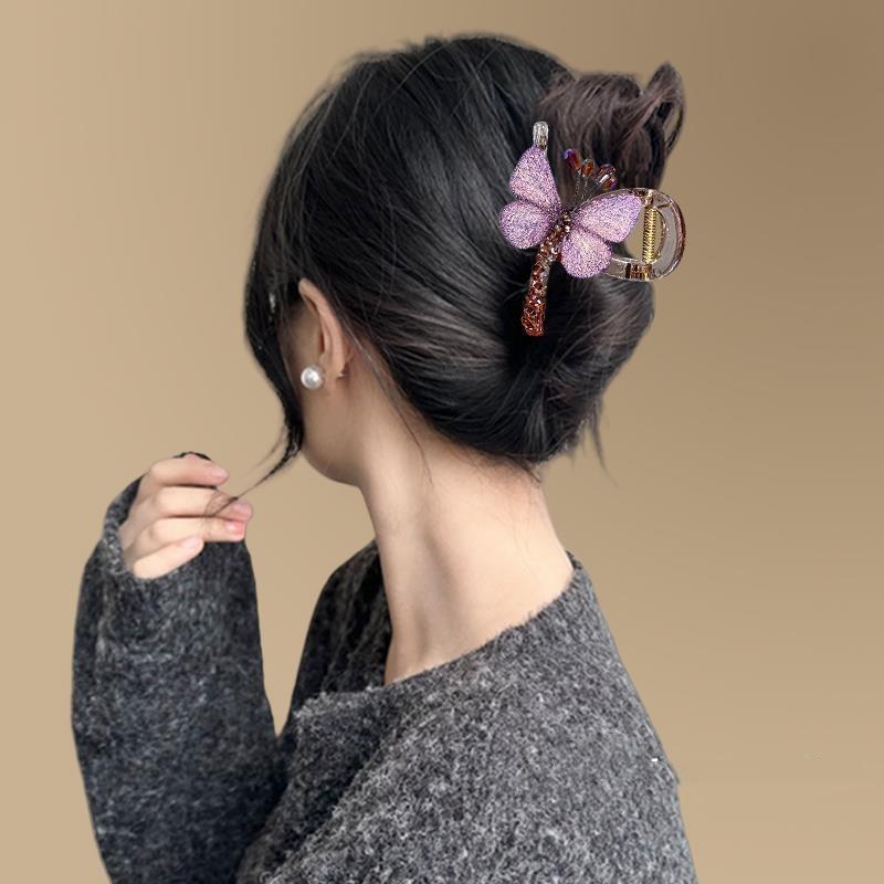 1PC Temperament Retro Style Embroidery Butterfly Scratch Clip Female Medium Back of Head Half Tie Hair Shark Clip Hair Accessori
