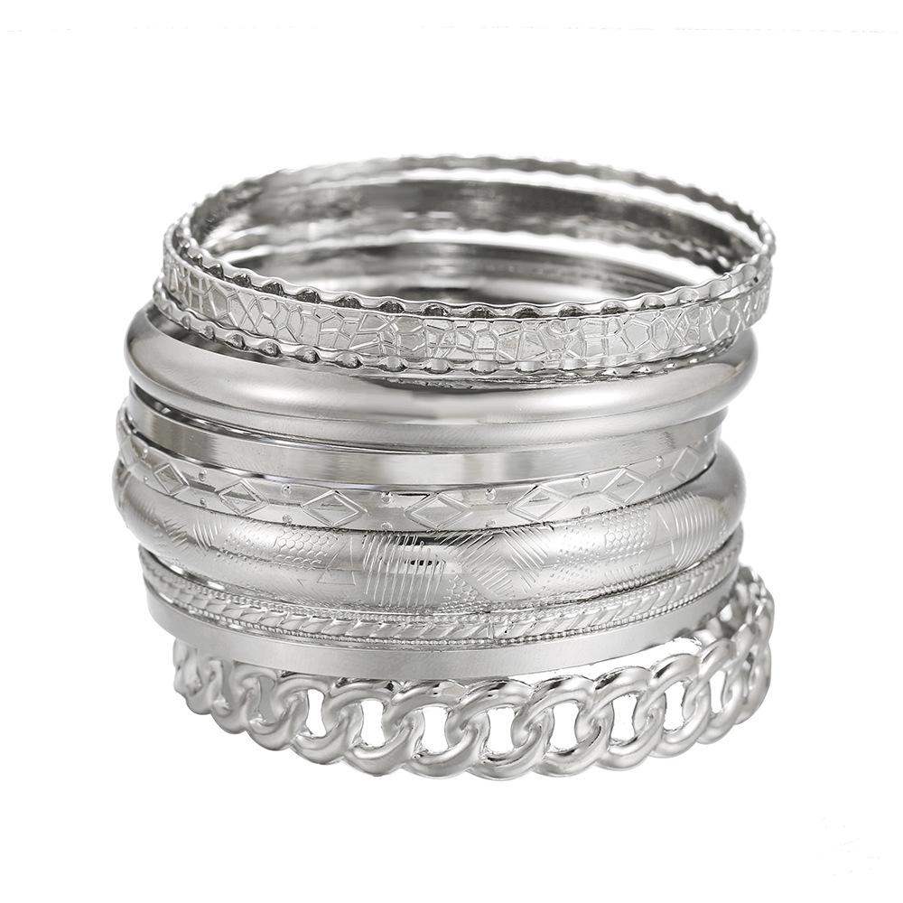 Bohemian-Style 12-Piece Multi-Layer Alloy Bracelet Set for Women