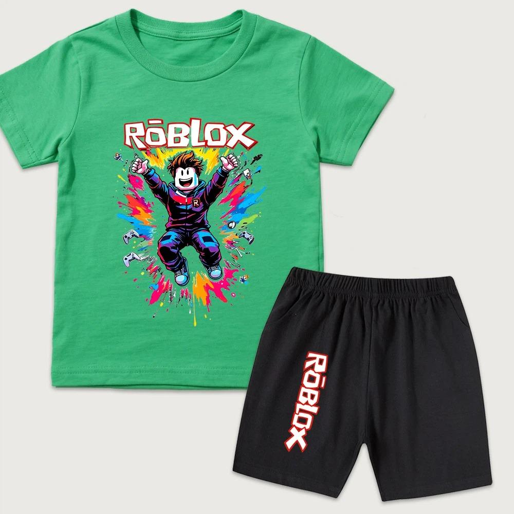 Cartoon-Aufdruck Kinder T-Shirt und Shorts 2-teiliges Set Sommer Freizeit Outfit für Jungen und Mädchen Kinderkleidung