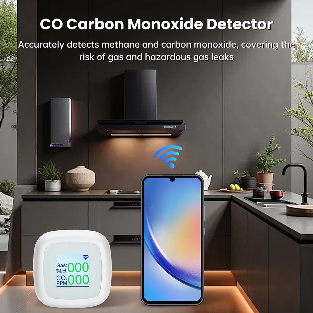 DC 5V Gas Alarm CO Carbon Monoxide Detector WIFI Combustible Gas Detector Type C Interface Features 1.4-inch TFT Screen