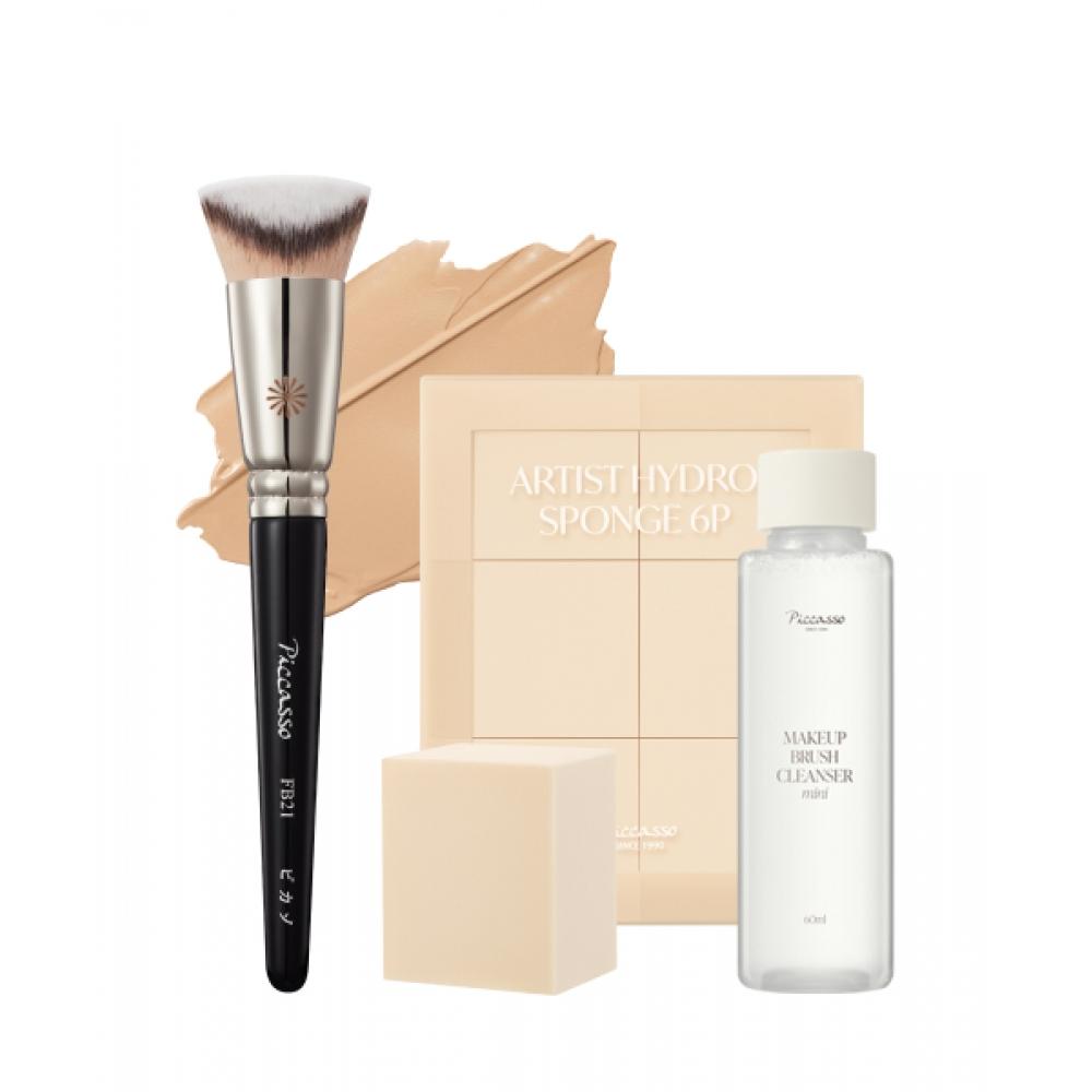 Piccasso Fb21 Foundation+artist Hydro Sponge 6p Set  + Brush Cleanser 60ml NONE