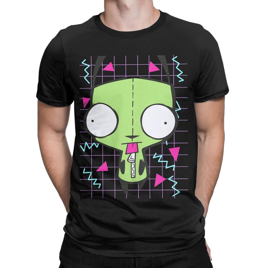 Herren Invader Zim T-Shirt Reine Baumwolle Kleidung Humorvolles Kurzarm Rundhals T-Shirt Bedruckte T-Shirts
