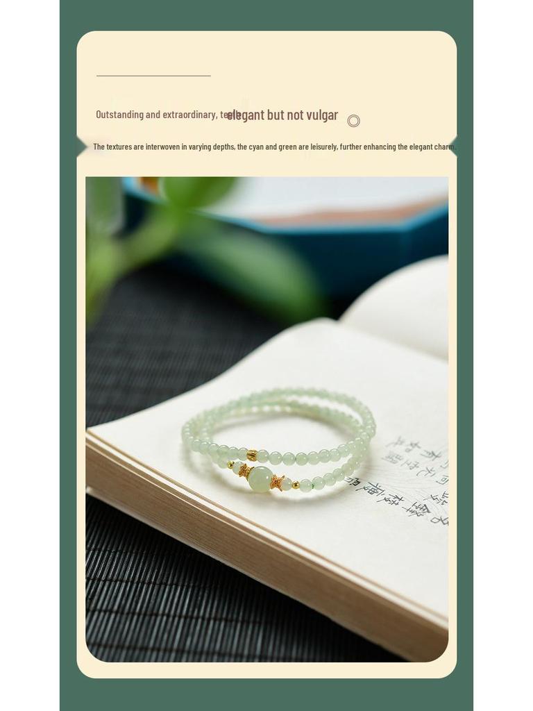 Fresh Hetian Jade & 925 Silver Double Circle Bracelet with Luck Beads