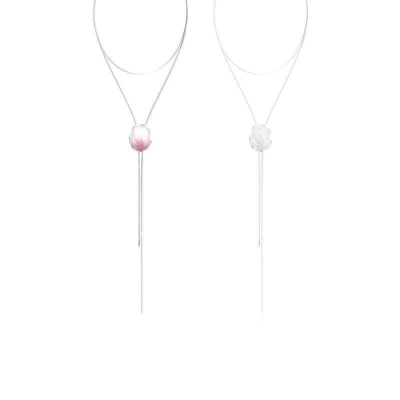 Adjustable Gradient Pink Layered Necklace Set With Earrings Ring Women Resin Geometric Pendant On Gold-Plated Snake Chain