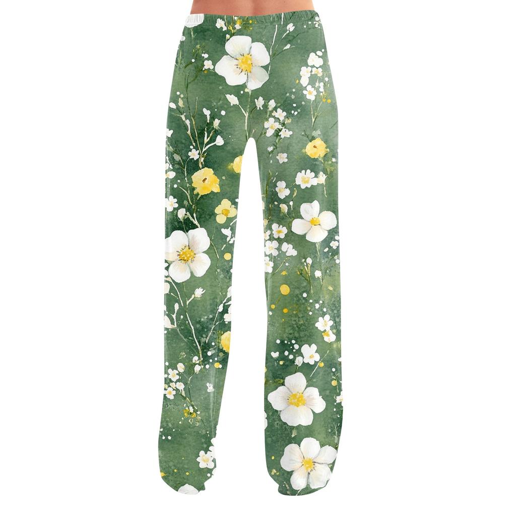 Womens Pajama Pants Sleepwear Casual Drawstring Elastic Waist Pants Comfy Straight Yoga Loose Trousers