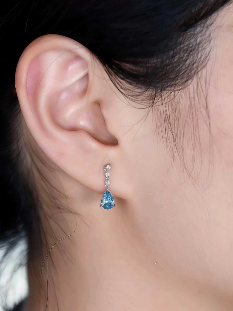 Kolczyki w kształcie łzy z akwamarynem, Srebro Sterlingowe S925, Pozłacane 18K Złotem, Błękitny Topaz w Kształcie Gruszki z Frędzlami dla Kobiet