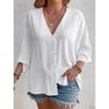 QICED Women's Fashion Casual Solid Color Print Long Sleeve V Neck Blouses & Shirts