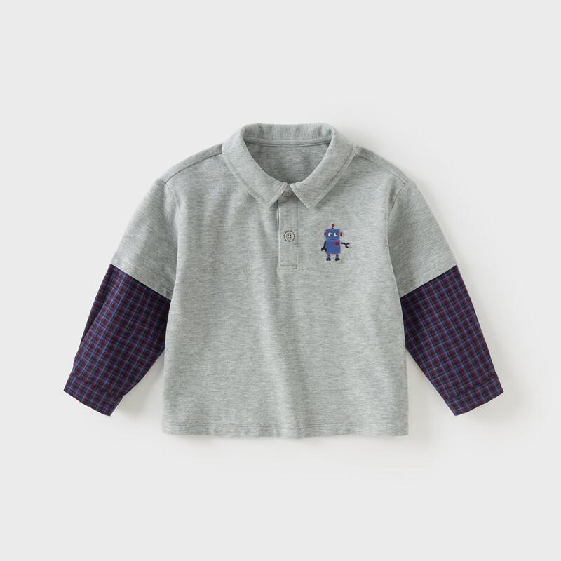 Boys  Faux Two-Piece Long-Sleeve Polo T-Shirt 110cm