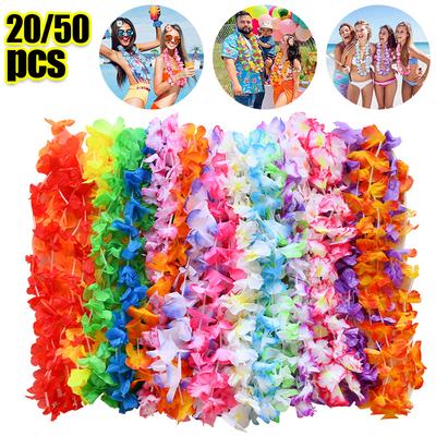 5-50Pcs Hawaiian Artificial Flower Necklace Summer Tropical Beach Birthday Party Decoration Supplies Wedding Favors for Guests
