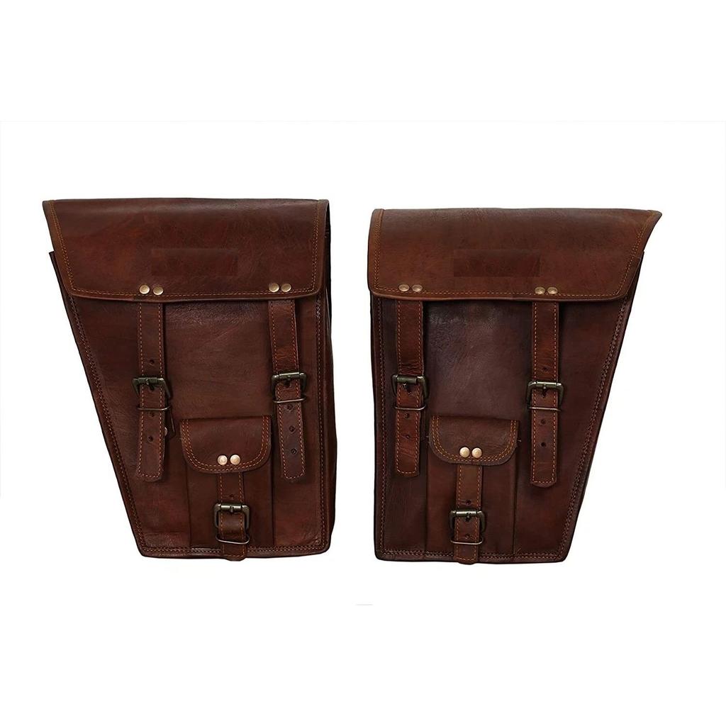 Leather Motorcycle Goat Brown Saddle Bag Motorbike Tool Bags Side Pouch Panniers