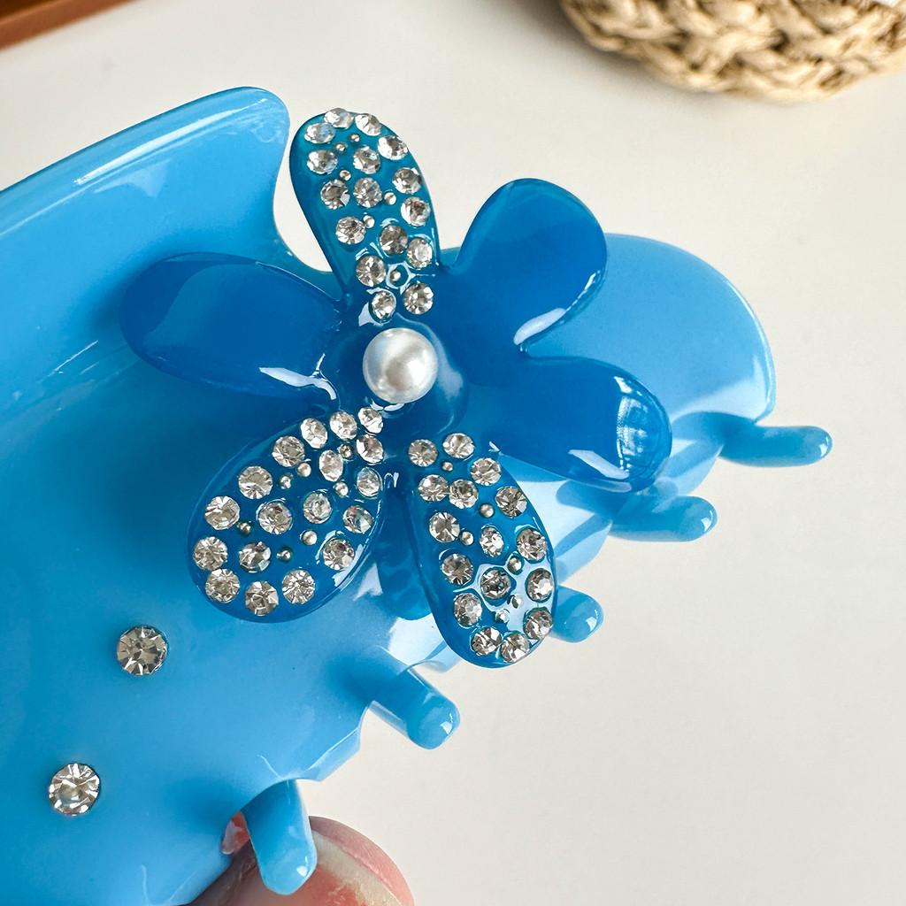 Hair Acetate Highend Claw Clip With Beautiful Floral Design And Sparkly Rhinestone Treatment