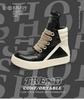 2024 Autumn/Winter Men's Trendy Genuine Leather High-Top Black & White Thick-Soled Boots