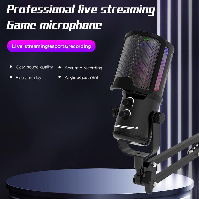 USB Capacitive Microphone with Noise Reduction & RGB Lights for Computer, Phone Recording, Gaming, Streaming & Video